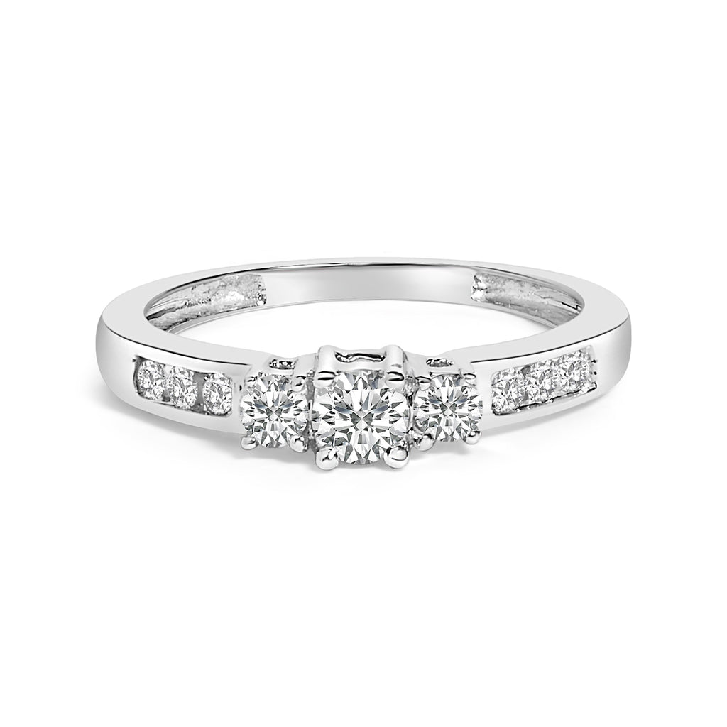 10K White Gold 1/2 Carat Total Weight Diamond Three Stone Ring
