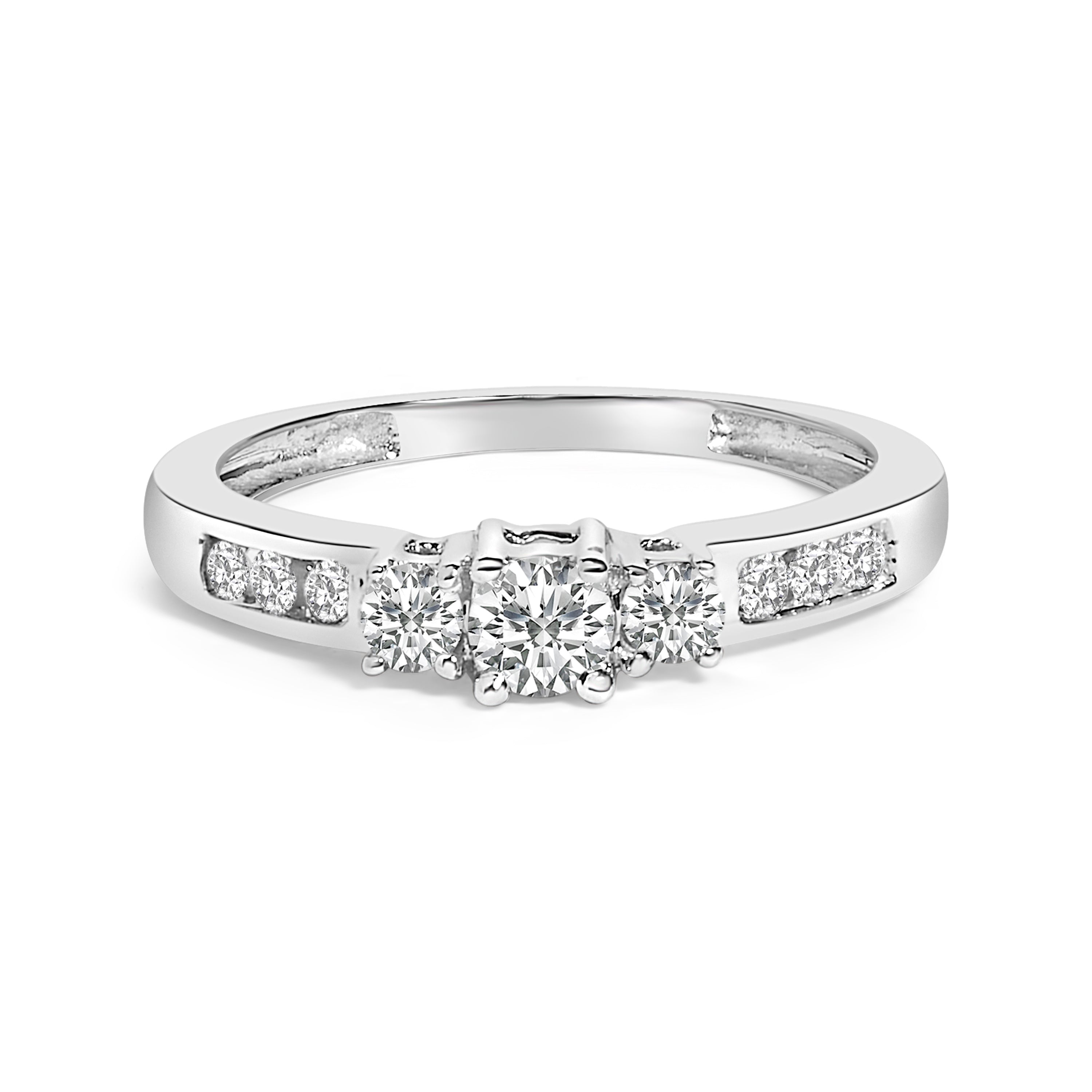 10K White Gold 1/2 Carat Total Weight Diamond Three Stone Ring