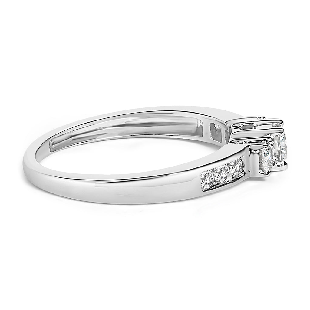 10K White Gold 1/2 Carat Total Weight Diamond Three Stone Ring