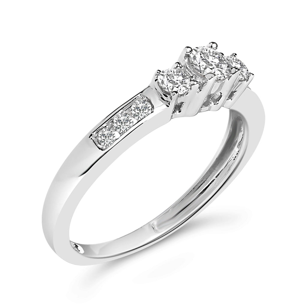 10K White Gold 1/2 Carat Total Weight Diamond Three Stone Ring