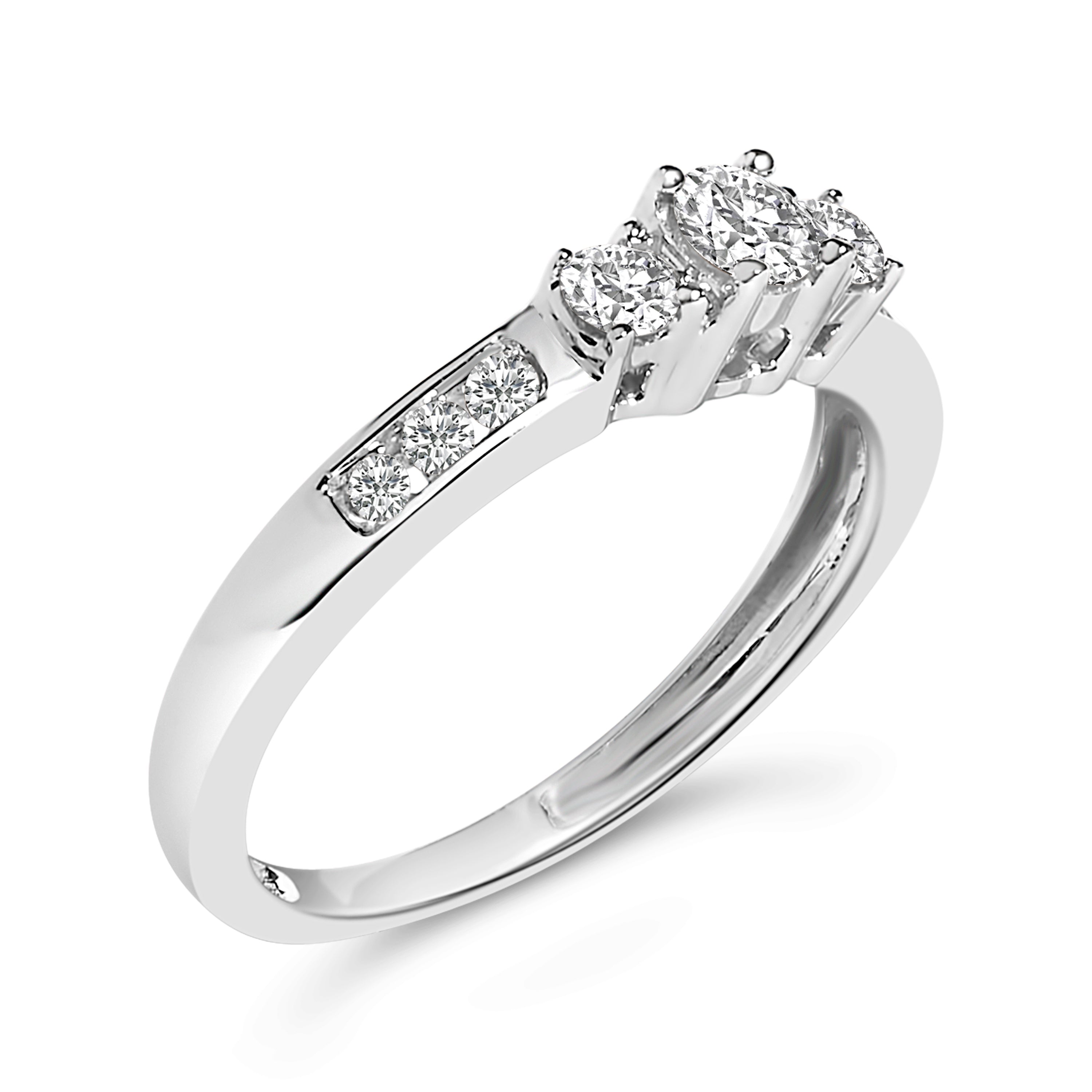 10K White Gold 1/2 Carat Total Weight Diamond Three Stone Ring