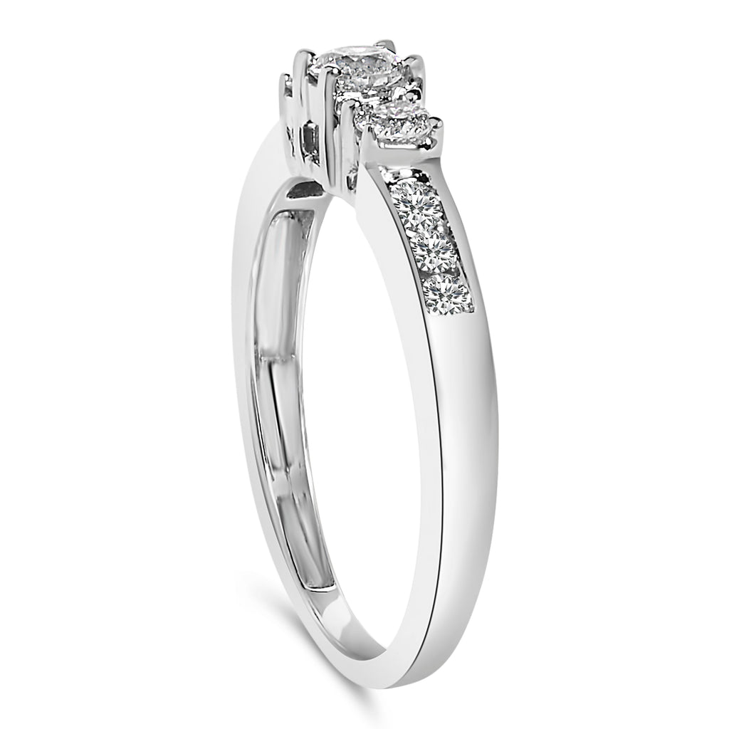 10K White Gold 1/2 Carat Total Weight Diamond Three Stone Ring