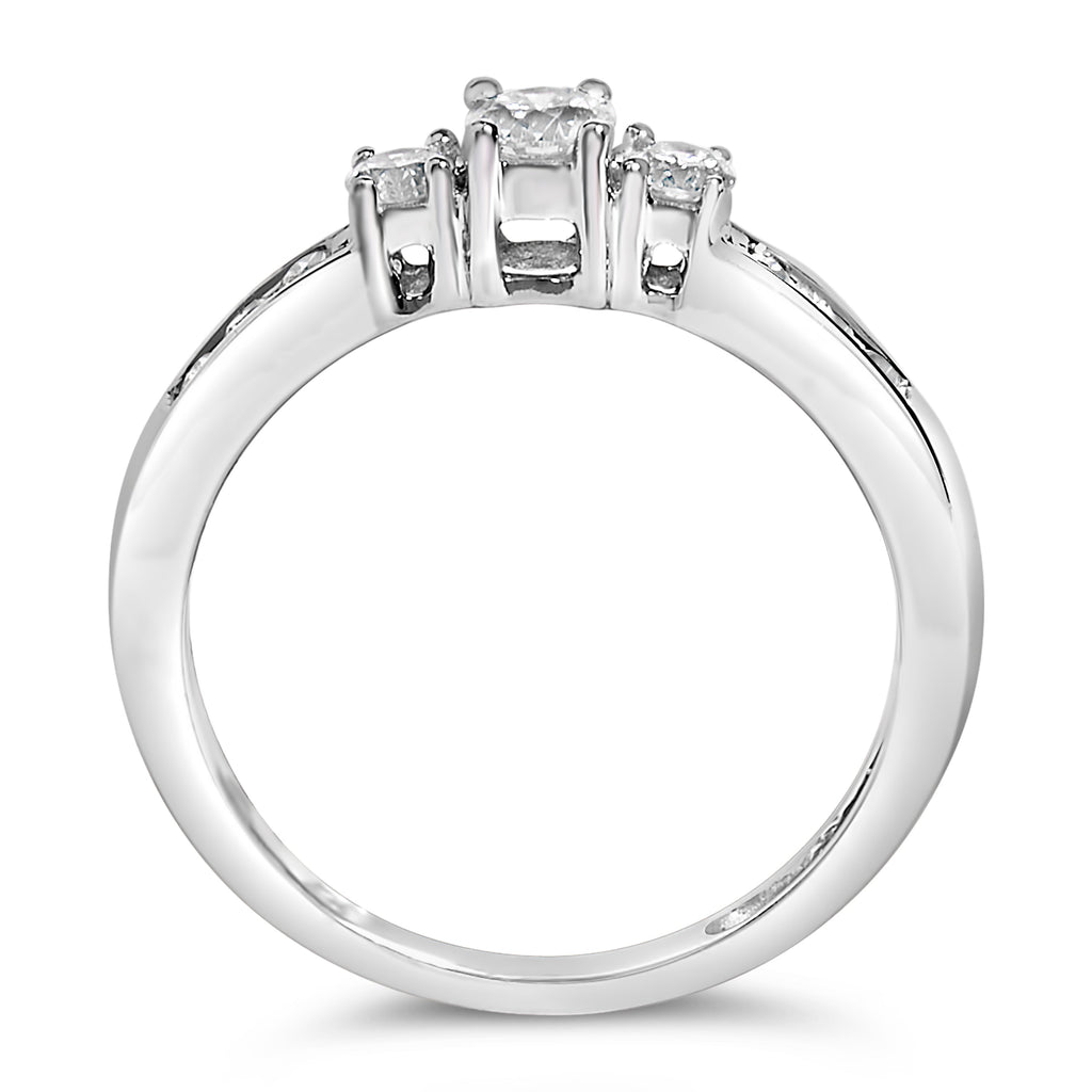 10K White Gold 1/2 Carat Total Weight Diamond Three Stone Ring
