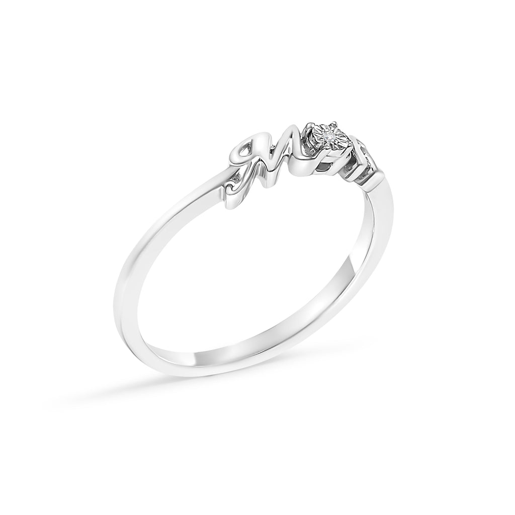 .925 Sterling Silver Diamond Accent "MOM"  Ring (J-K Color, I2-I3 Clarity) - Ring Size 7
