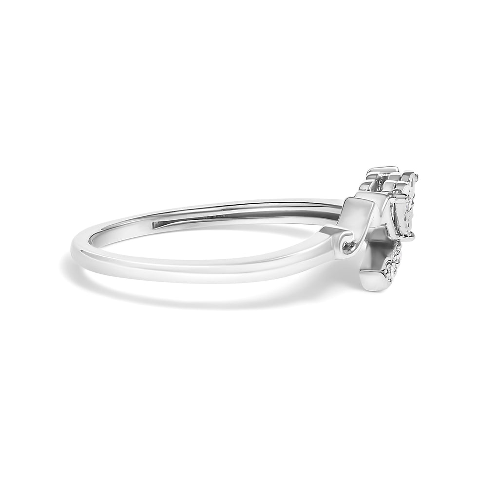 .925 Sterling Silver Diamond Accent "MOM" Heart Ring (J-K Color, I2-I3 Clarity) - Ring Size 7
