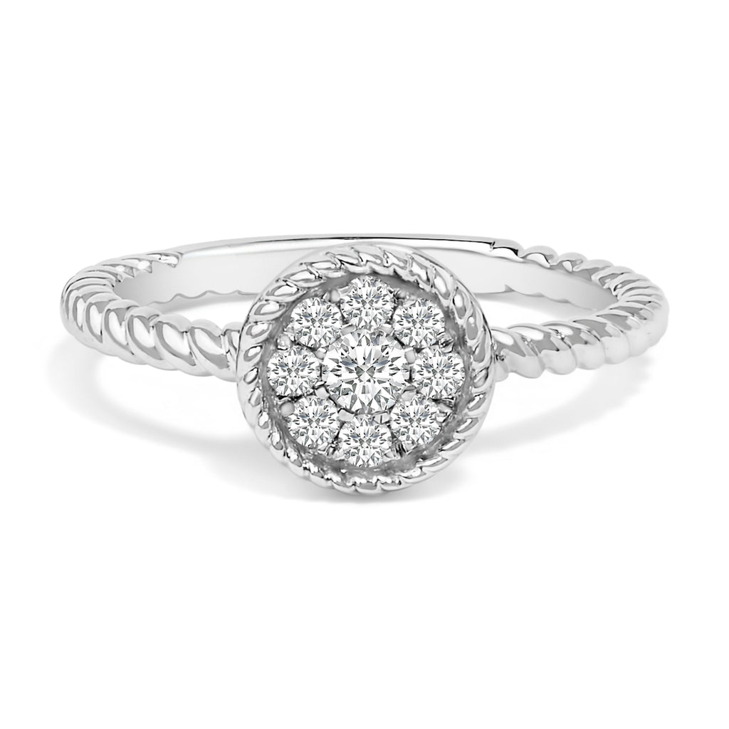 Sterling Silver 1/4 Carat Total Weight Diamond Floral Round Braided Ring