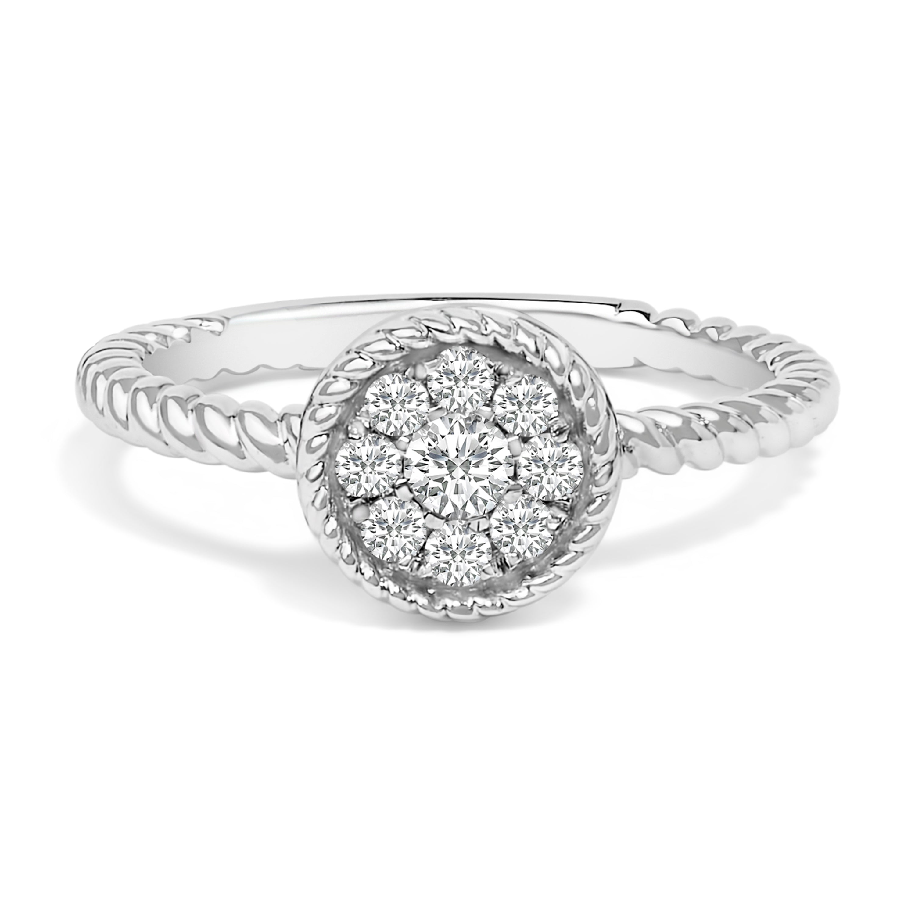 Sterling Silver 1/4 Carat Total Weight Diamond Floral Round Braided Ring