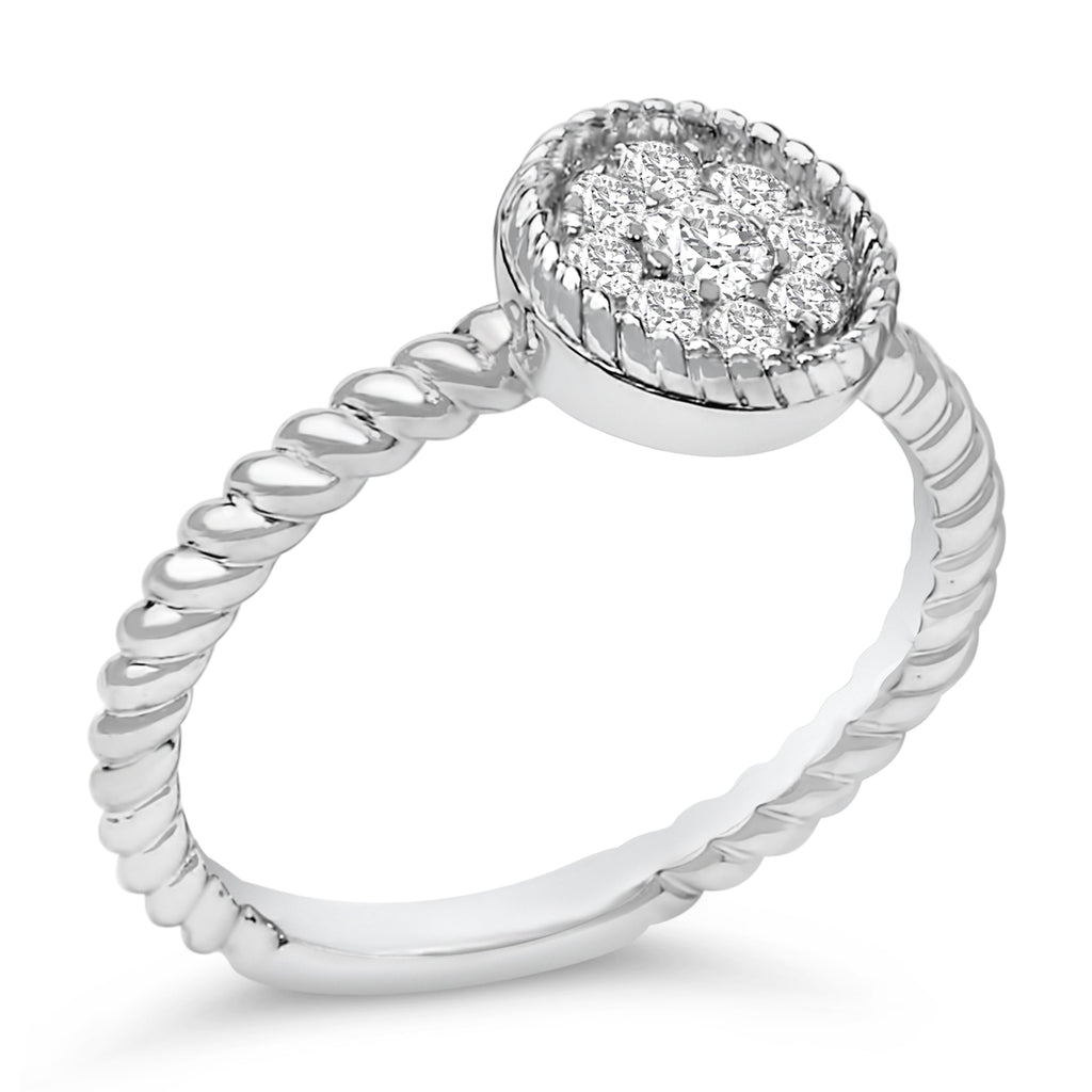 Sterling Silver 1/4 Carat Total Weight Diamond Floral Round Braided Ring