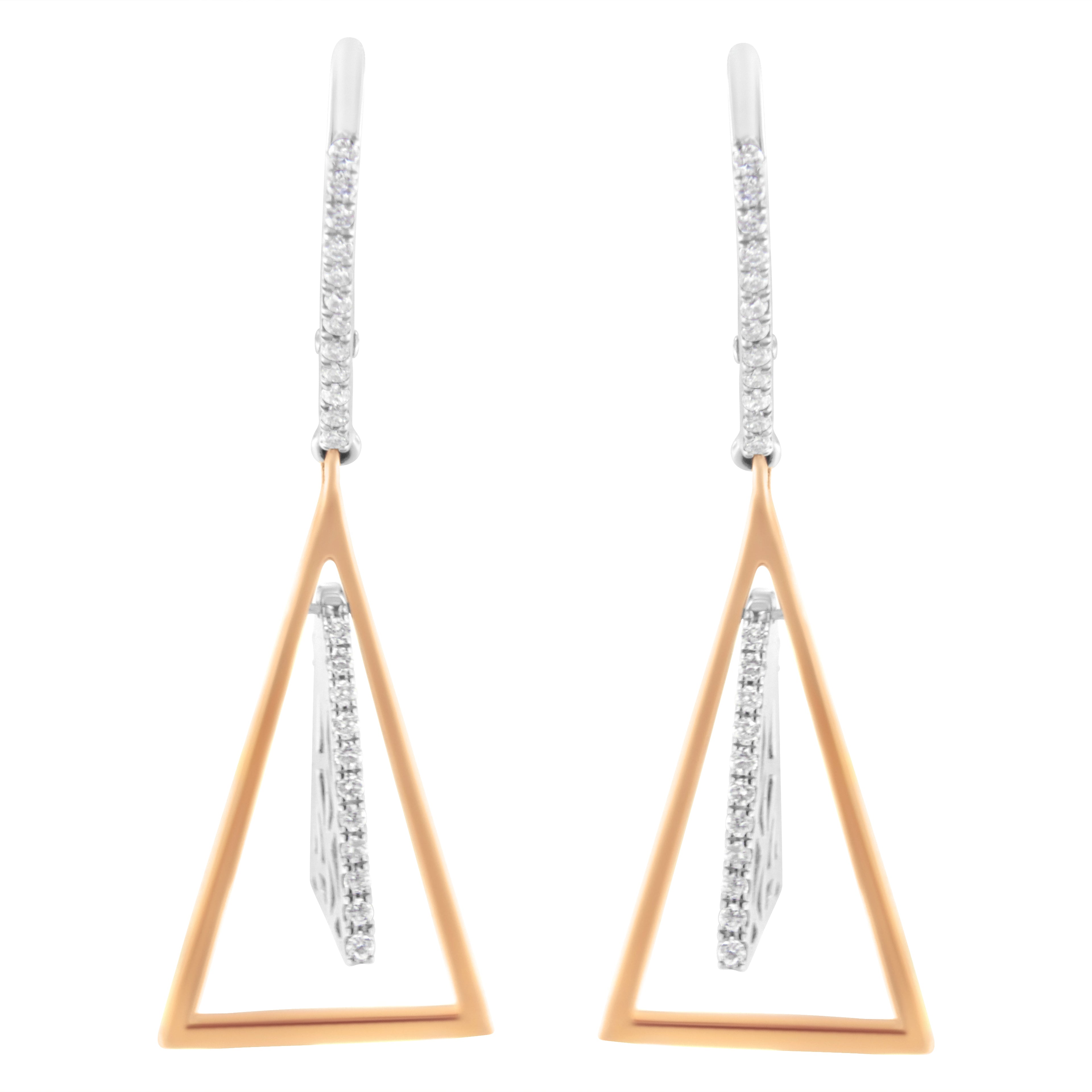 14K Rose and White Gold 3/8 Carat Total Weight Diamond Windchime Drop and Dangle Earrings (G-H Color, SI1-SI2 Clarity)
