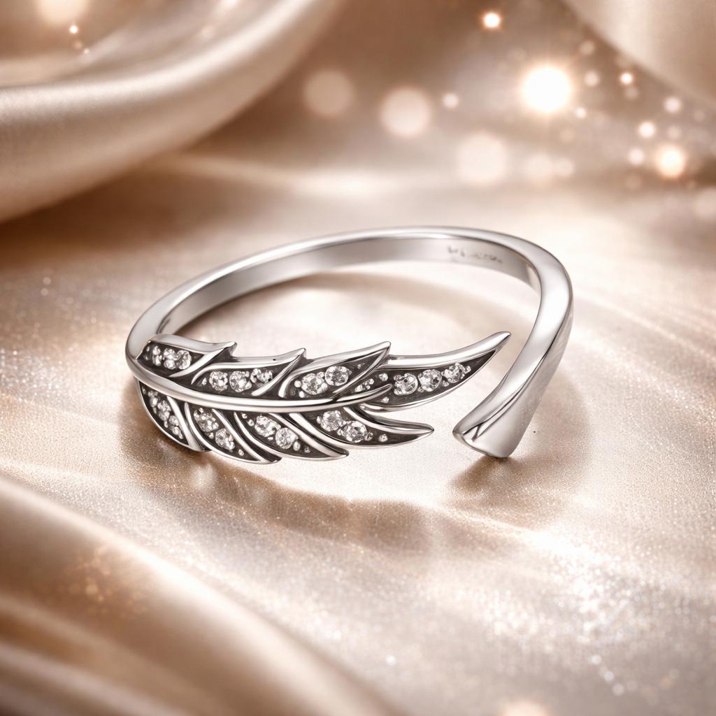 925 Sterling Silver Pave Setting CZ Leaf Ring for Women