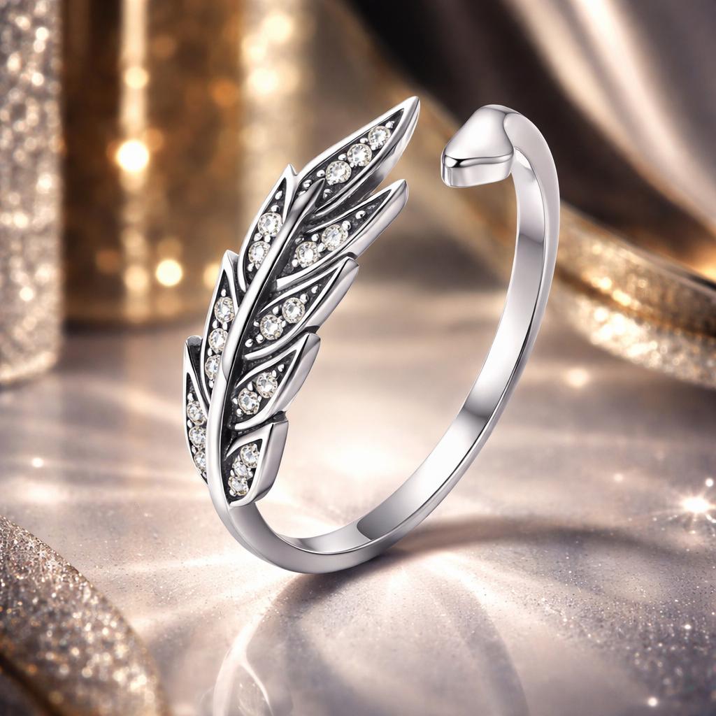 925 Sterling Silver Pave Setting CZ Leaf Ring for Women