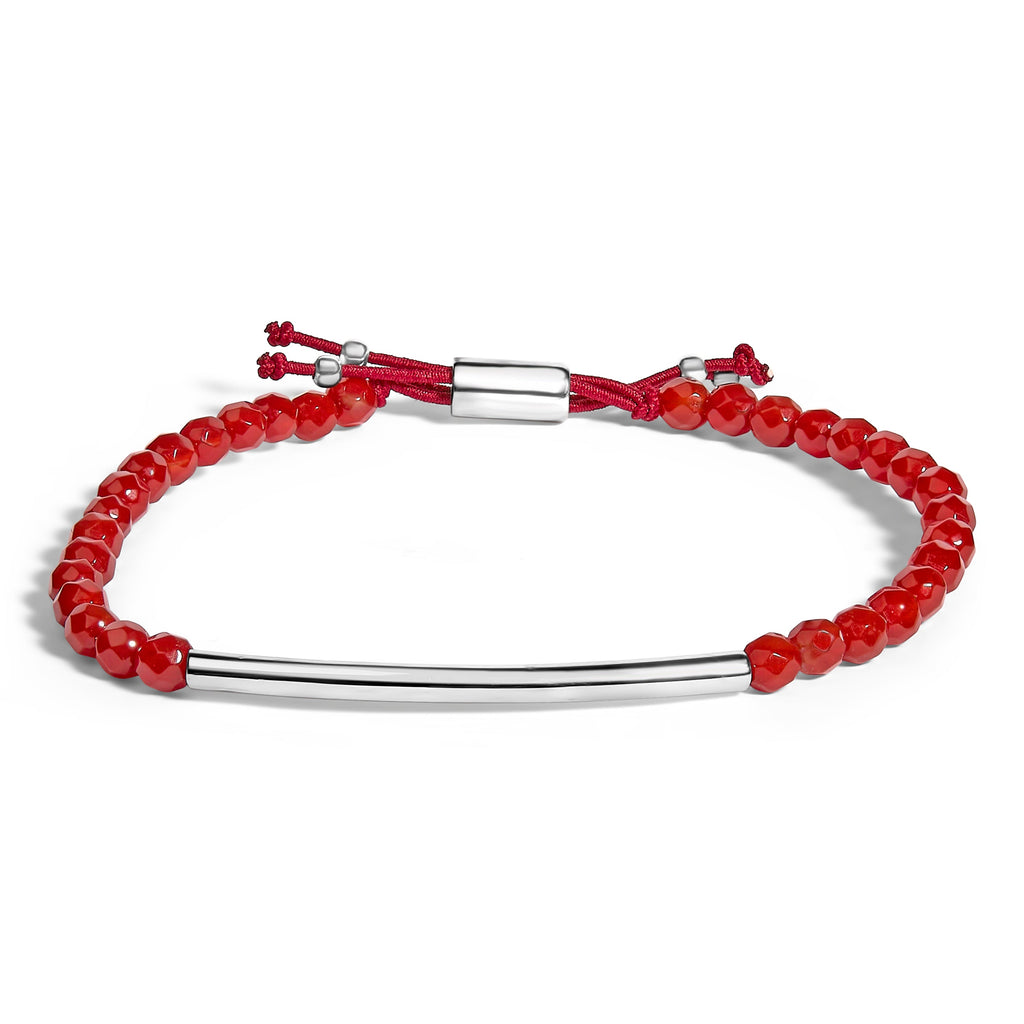 Brazalete de plata de ley con cuentas de jaspe rojo y broche deslizante