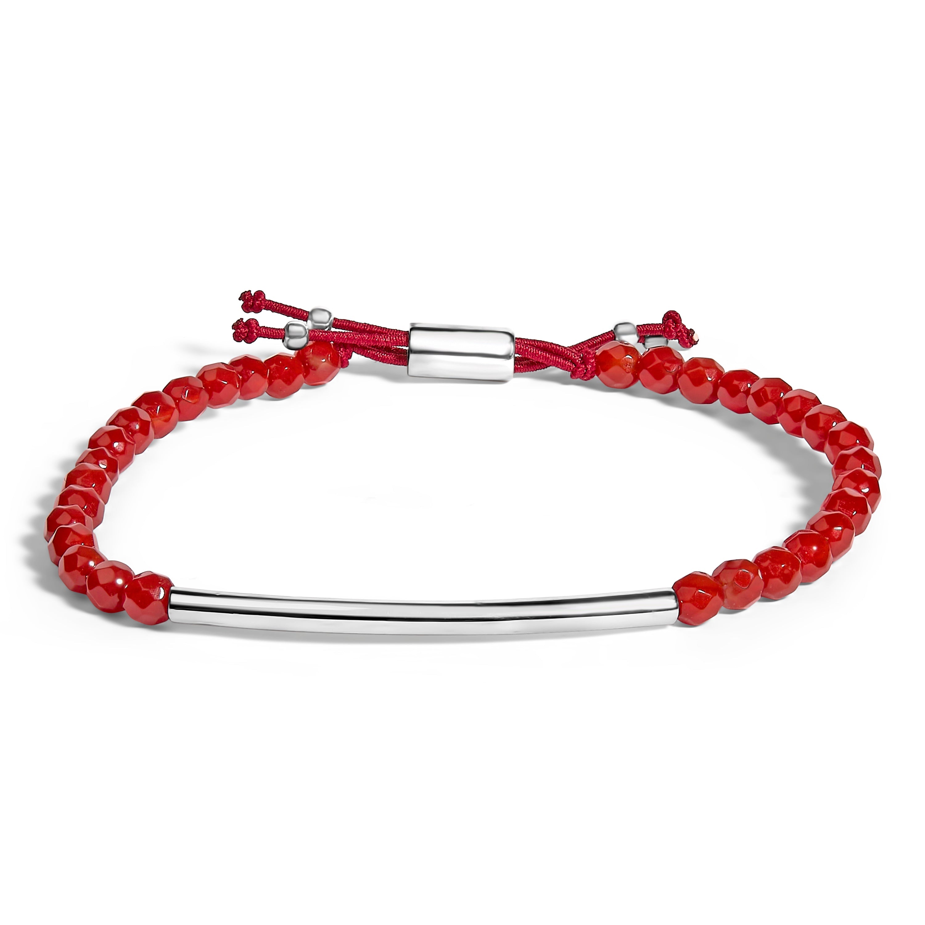 Brazalete de plata de ley con cuentas de jaspe rojo y broche deslizante