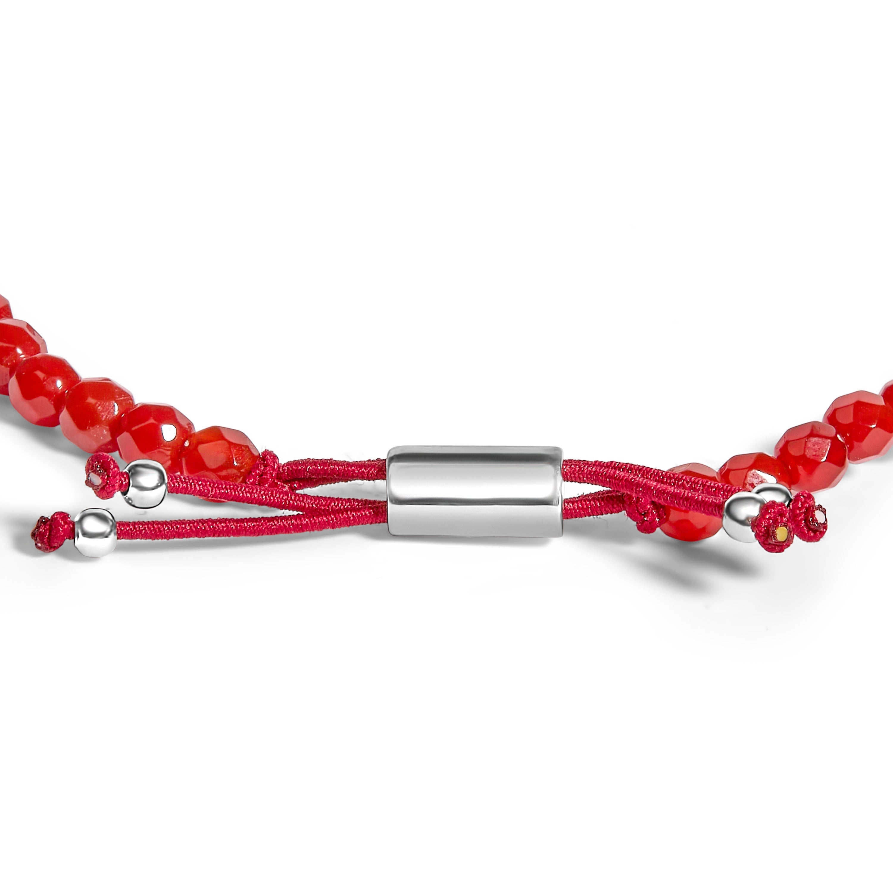 Brazalete de plata de ley con cuentas de jaspe rojo y broche deslizante