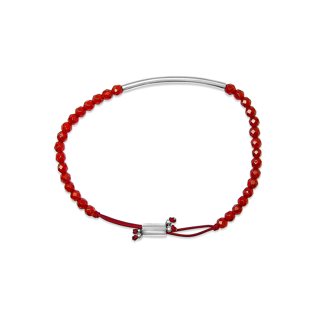 Brazalete de plata de ley con cuentas de jaspe rojo y broche deslizante