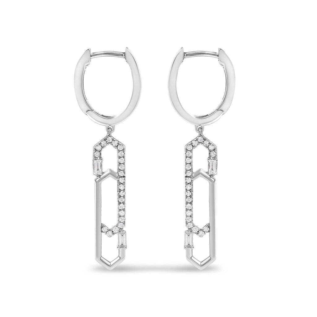 14K White Gold 1/4 Cttw Diamond Interlocking Paperclip Dangle Earrings