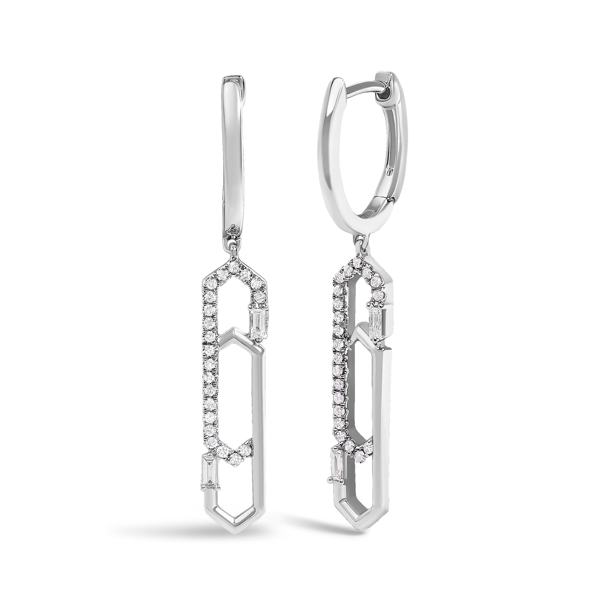 14K White Gold 1/4 Cttw Diamond Interlocking Paperclip Dangle Earrings