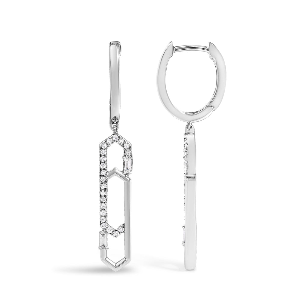 14K White Gold 1/4 Cttw Diamond Interlocking Paperclip Dangle Earrings
