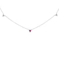 14K White Gold 1/5 Cttw Diamond and Ruby Tri Station Necklace