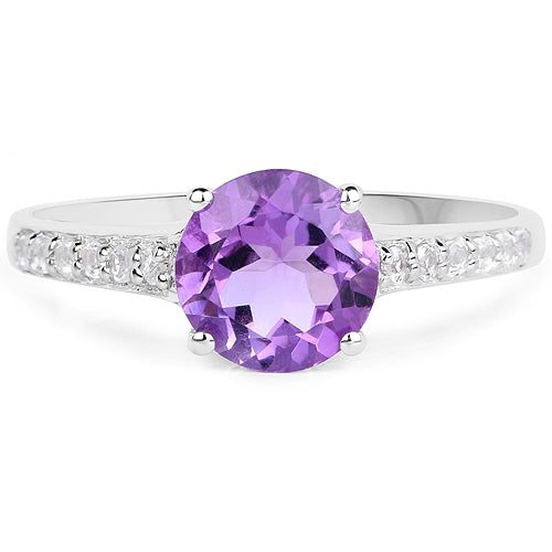 1.33 Carat Genuine Amethyst and White Topaz .925 Sterling Silver Ring