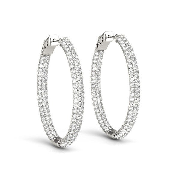 14k White Gold Diamond Hoop Double-Sided Three-Row Earrings (2 cttw)