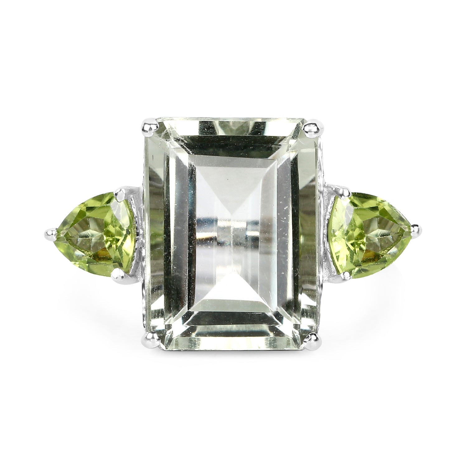 11.90 Carat Genuine Green Amethyst and Peridot .925 Sterling Silver Ring