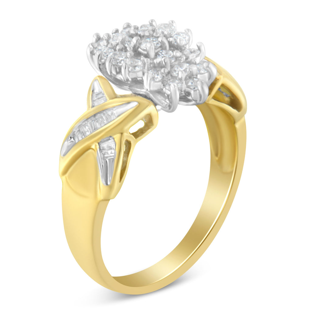 10K Yellow Gold Round and Baguette-Cut Diamond Ring (1/2 Cttw, H-I Color, I1-I2 Clarity) - Size 6