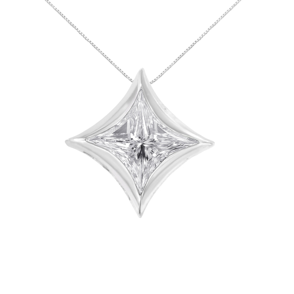 10K White Gold 1/10 Cttw Bezel Set Solitaire Princess Cut Diamond Kite Shaped Pendant Necklace - 18" Inches