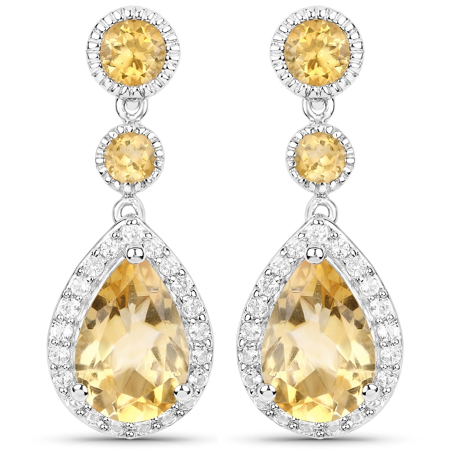 7.06 Carat Genuine Citrine and White Topaz .925 Sterling Silver Earrings
