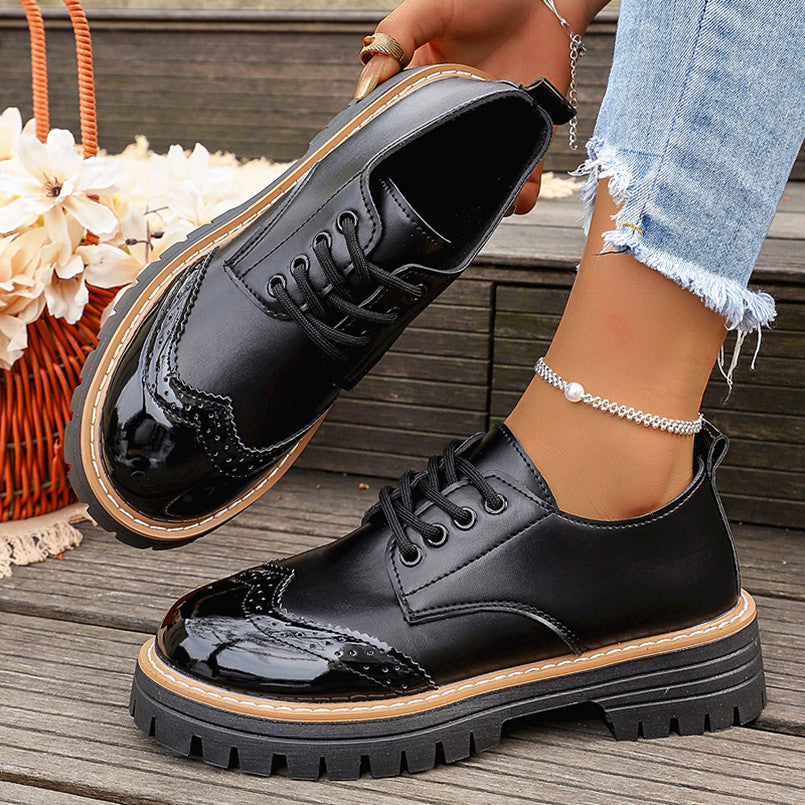Round Toe Flatheeled Laceup Pumps For Women