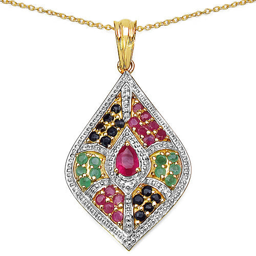 1.77 Carat Genuine Multi Stones .925 Sterling Silver Pendant