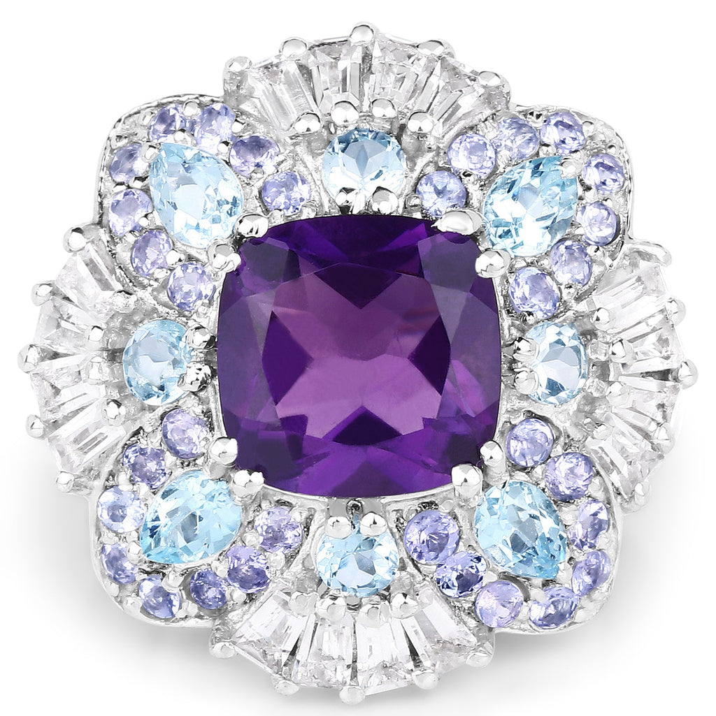 8.38 Carat Genuine Multi-Stone .925 Sterling Silver Ring