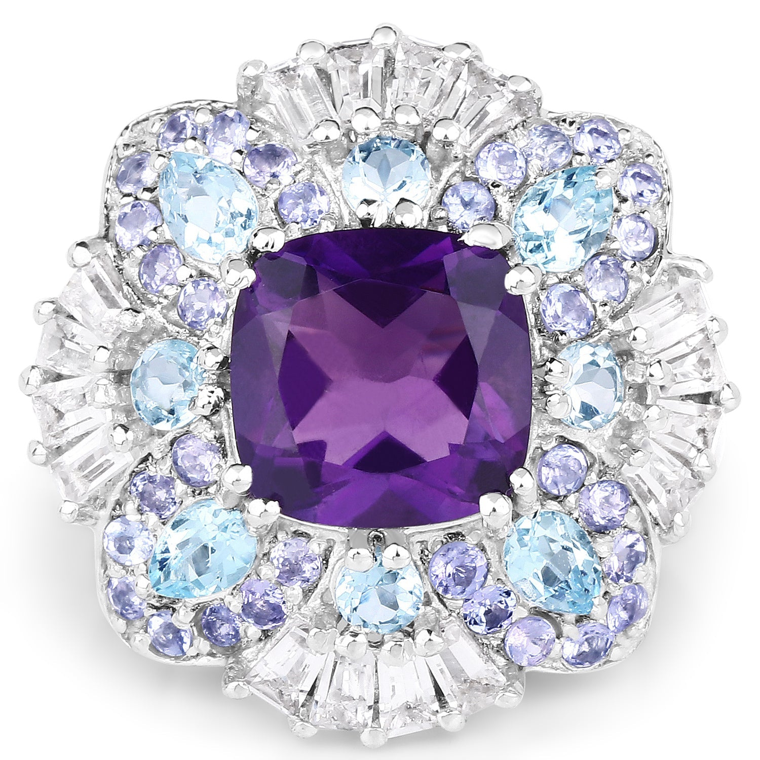 8.38 Carat Genuine Multi-Stone .925 Sterling Silver Ring