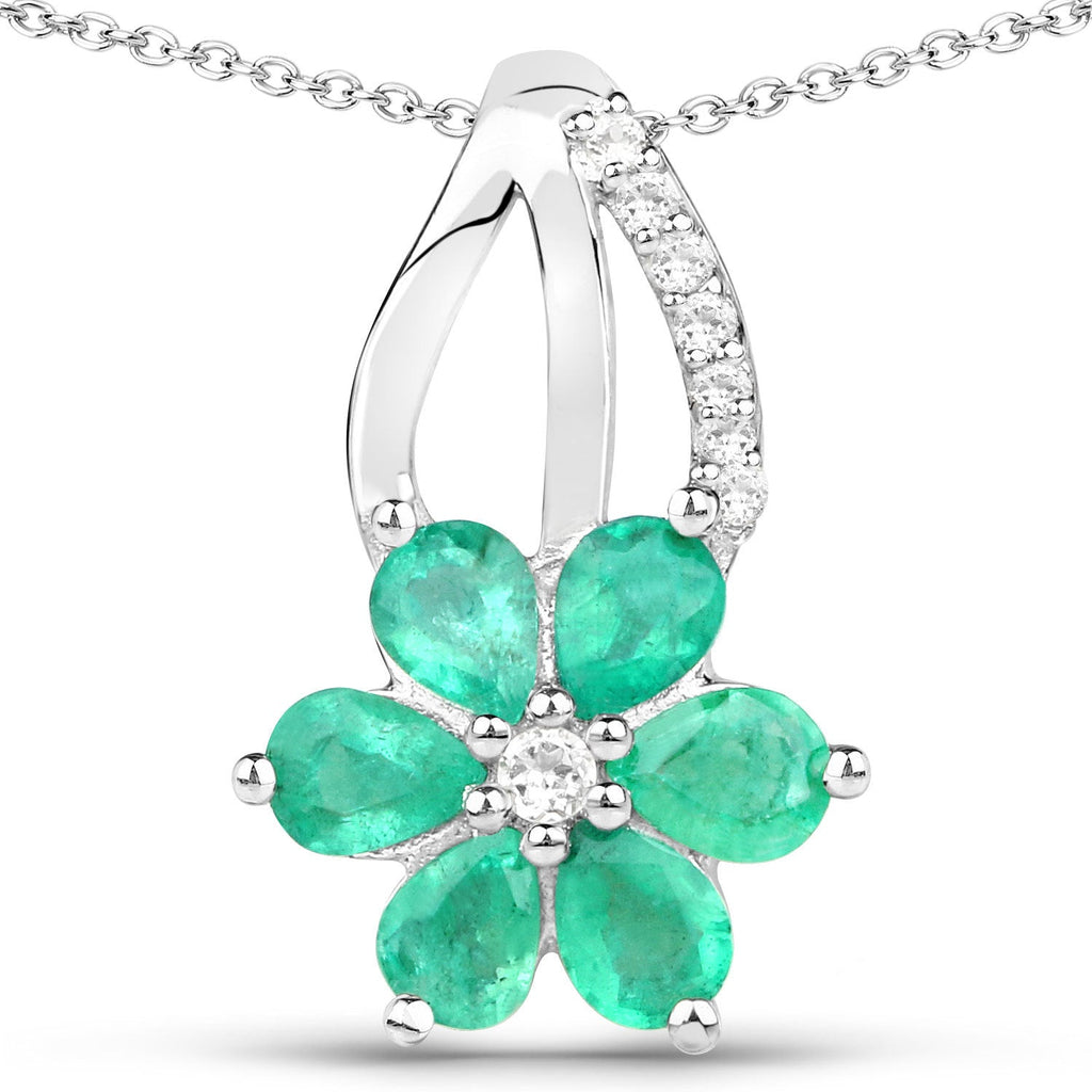 3.61 Carat Genuine Emerald and White Topaz .925 Sterling Silver Set (Ring, Earrings, and Pendant)