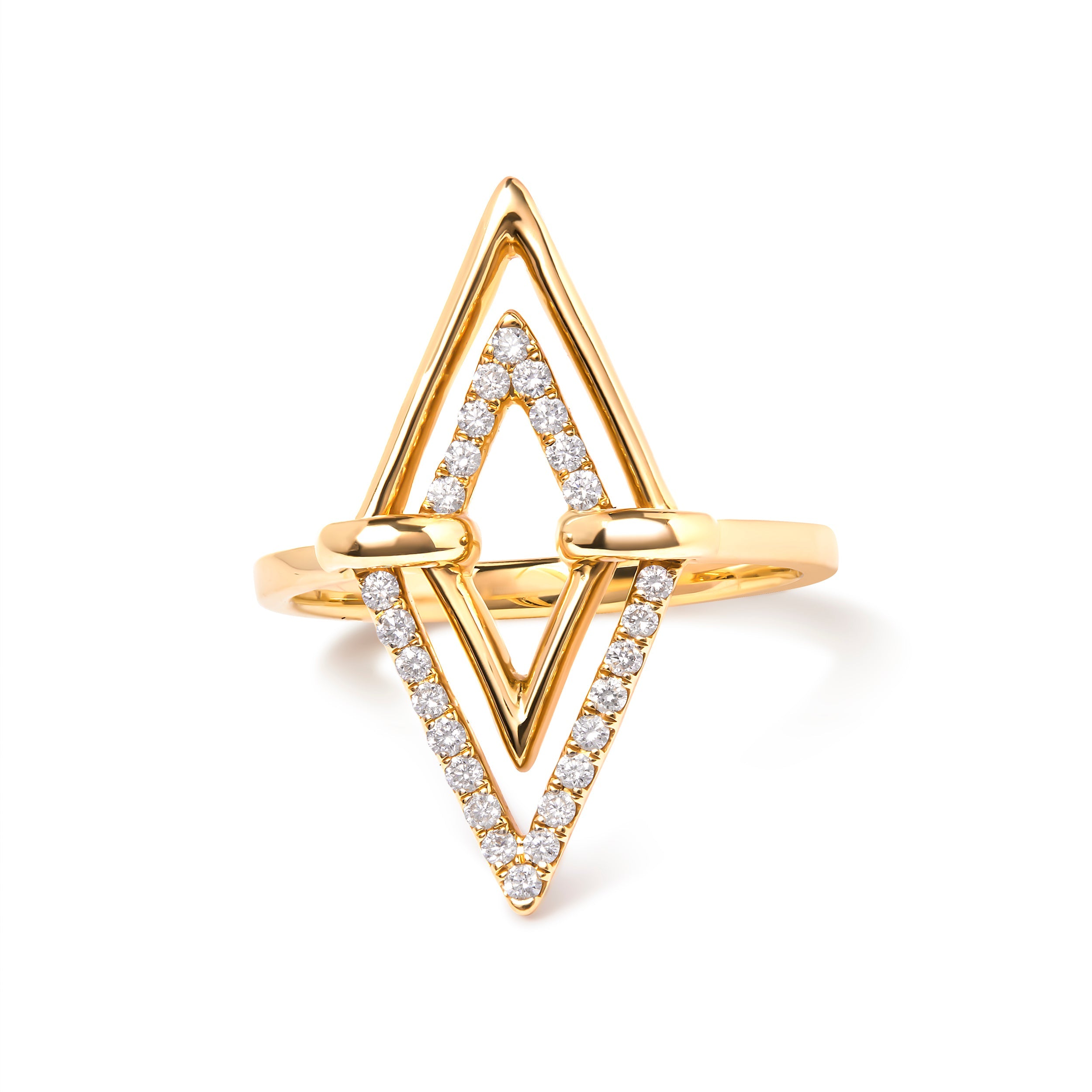 14K Yellow Gold 1/5 Carat Total Weight Diamond Double Triangle Ring (G-H Color, SI1-SI2 Clarity) - Size 7