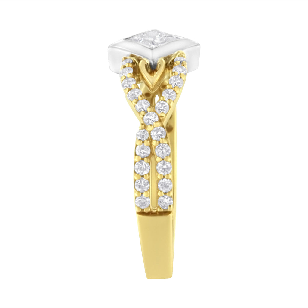 10K Two Tone Color 2/3 Cttw Diamond Kite and Twist Shank Ring (H-I Color, SI2-I1 Clarity)