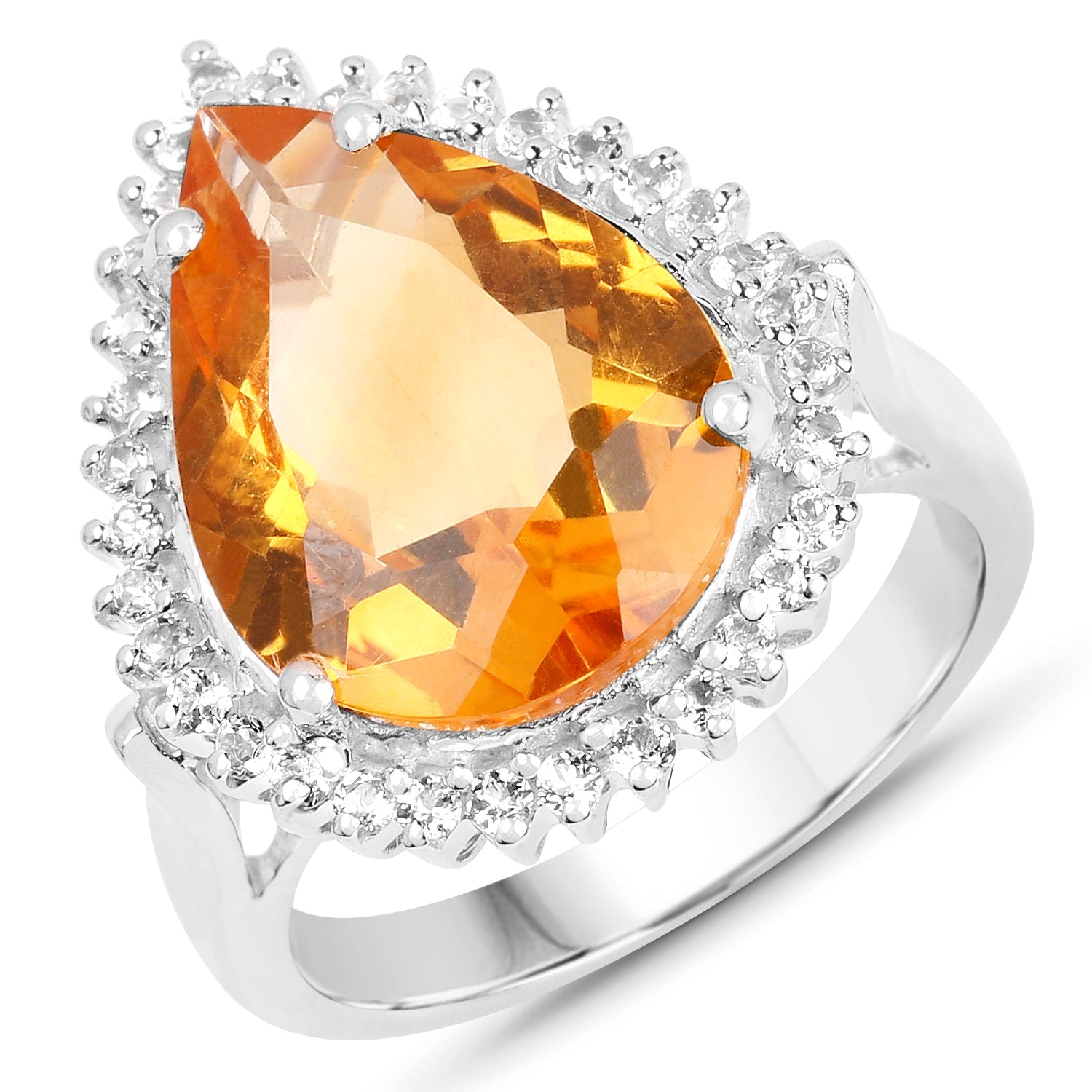 8.56 Carat Genuine Citrine and White Topaz .925 Sterling Silver Ring