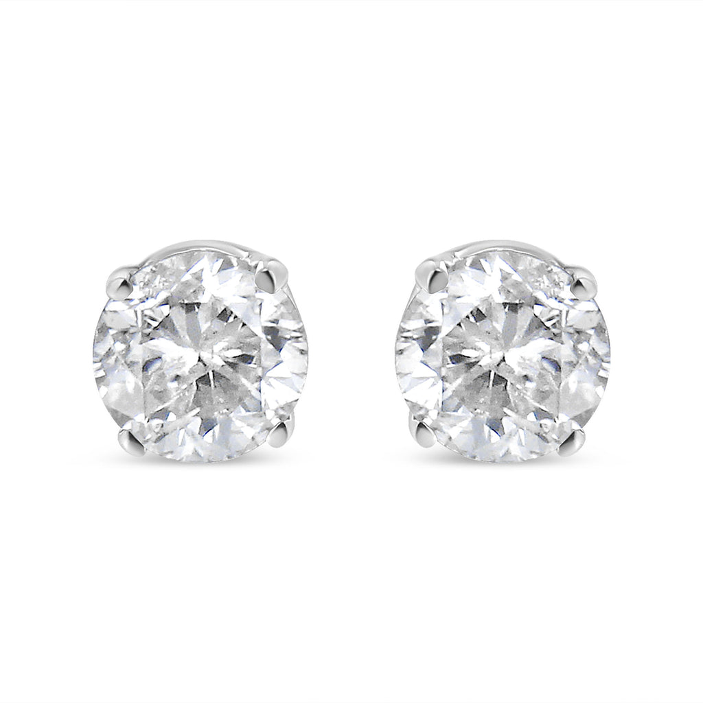 AGS Certified 14K White Gold 1.0 cttw 4-Prong Set Brilliant Round-Cut Solitaire Diamond Push Back Stud Earrings (G-H Color, I1-I2 Clarity)