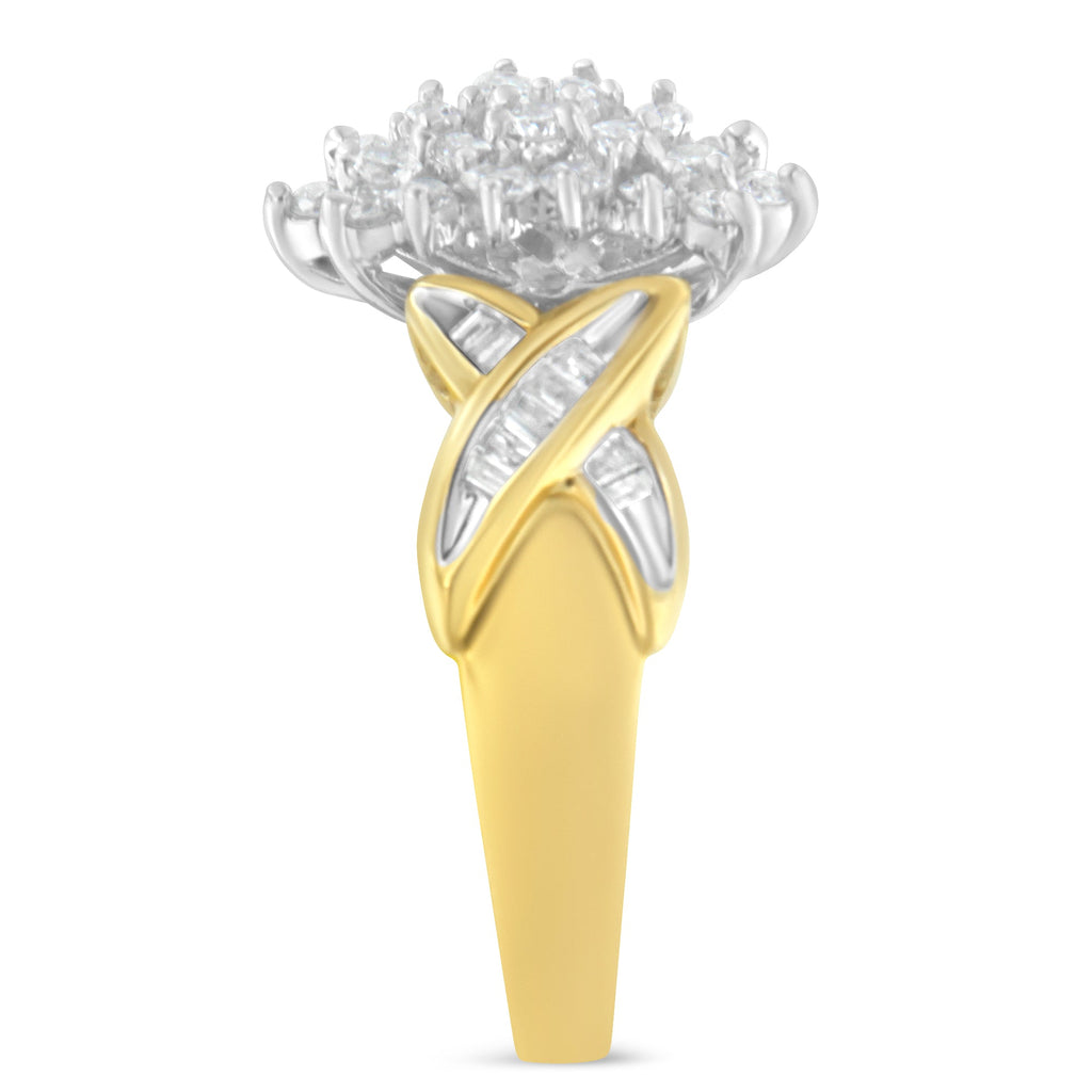 10K Yellow Gold Round and Baguette-Cut Diamond Ring (1/2 Cttw, H-I Color, I1-I2 Clarity) - Size 6
