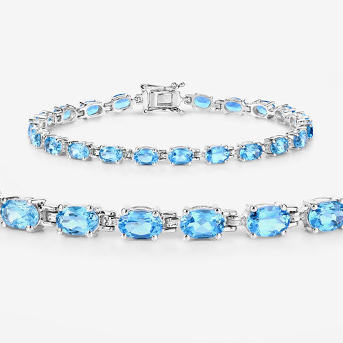 10.71 Carat Genuine Swiss Blue Topaz .925 Sterling Silver Bracelet