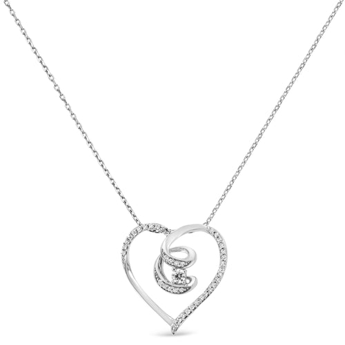 .925 Sterling Silver 1/4 Carat Total Weight Brilliant-Cut Diamond Open Heart Twisted Awareness Ribbon 18" Pendant Necklace (H-I Color, I1-I2 Clarity)