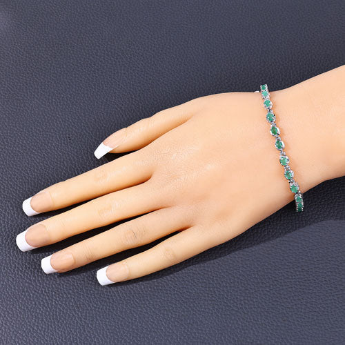 3.78 Carat Genuine Emerald .925 Sterling Silver Bracelet