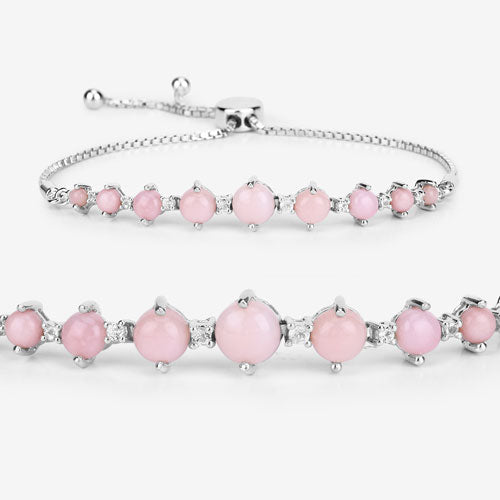 5.50 Carat Genuine Pink Opal and White Topaz .925 Sterling Silver Bracelet