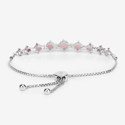 5.50 Carat Genuine Pink Opal and White Topaz .925 Sterling Silver Bracelet