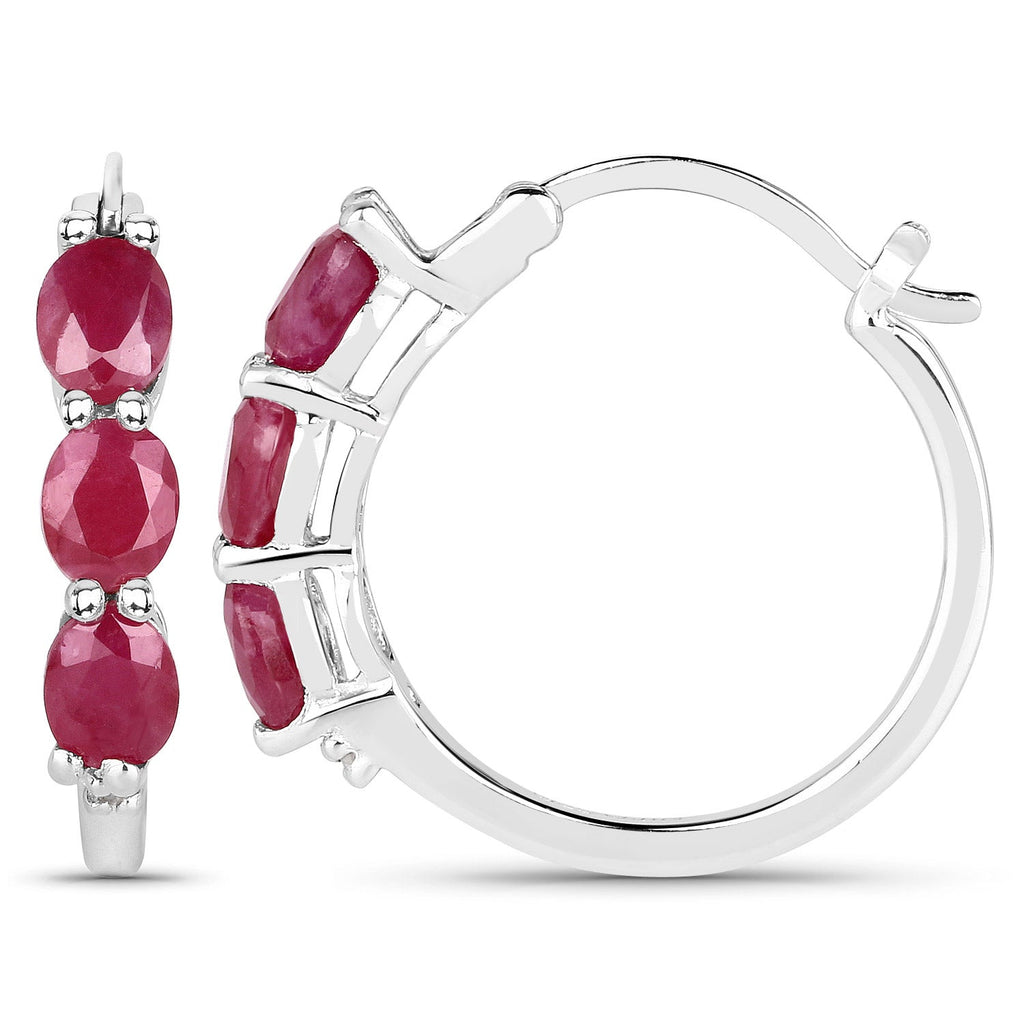 1.81 Carat Genuine Ruby and White Diamond .925 Sterling Silver Earrings