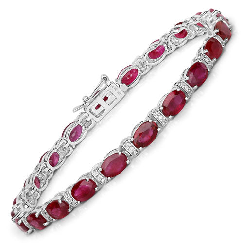 11.67 Carat Genuine Ruby and White Diamond 14K White Gold Bracelet