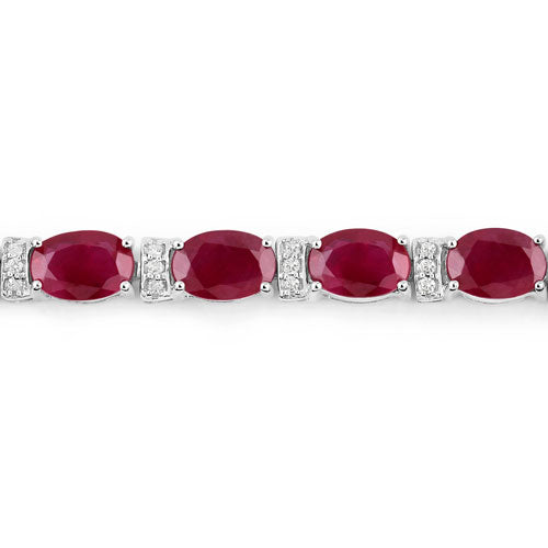 11.67 Carat Genuine Ruby and White Diamond 14K White Gold Bracelet