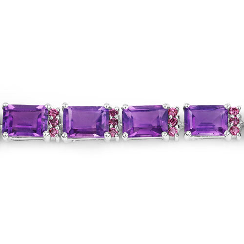 21.84 Carat Genuine Amethyst and Rhodolite Garnet .925 Sterling Silver Bracelet
