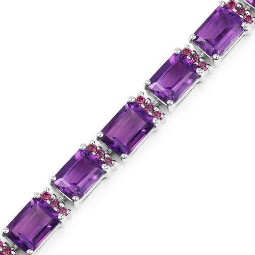 21.84 Carat Genuine Amethyst and Rhodolite Garnet .925 Sterling Silver Bracelet