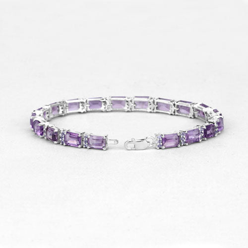 21.84 Carat Genuine Amethyst and Rhodolite Garnet .925 Sterling Silver Bracelet
